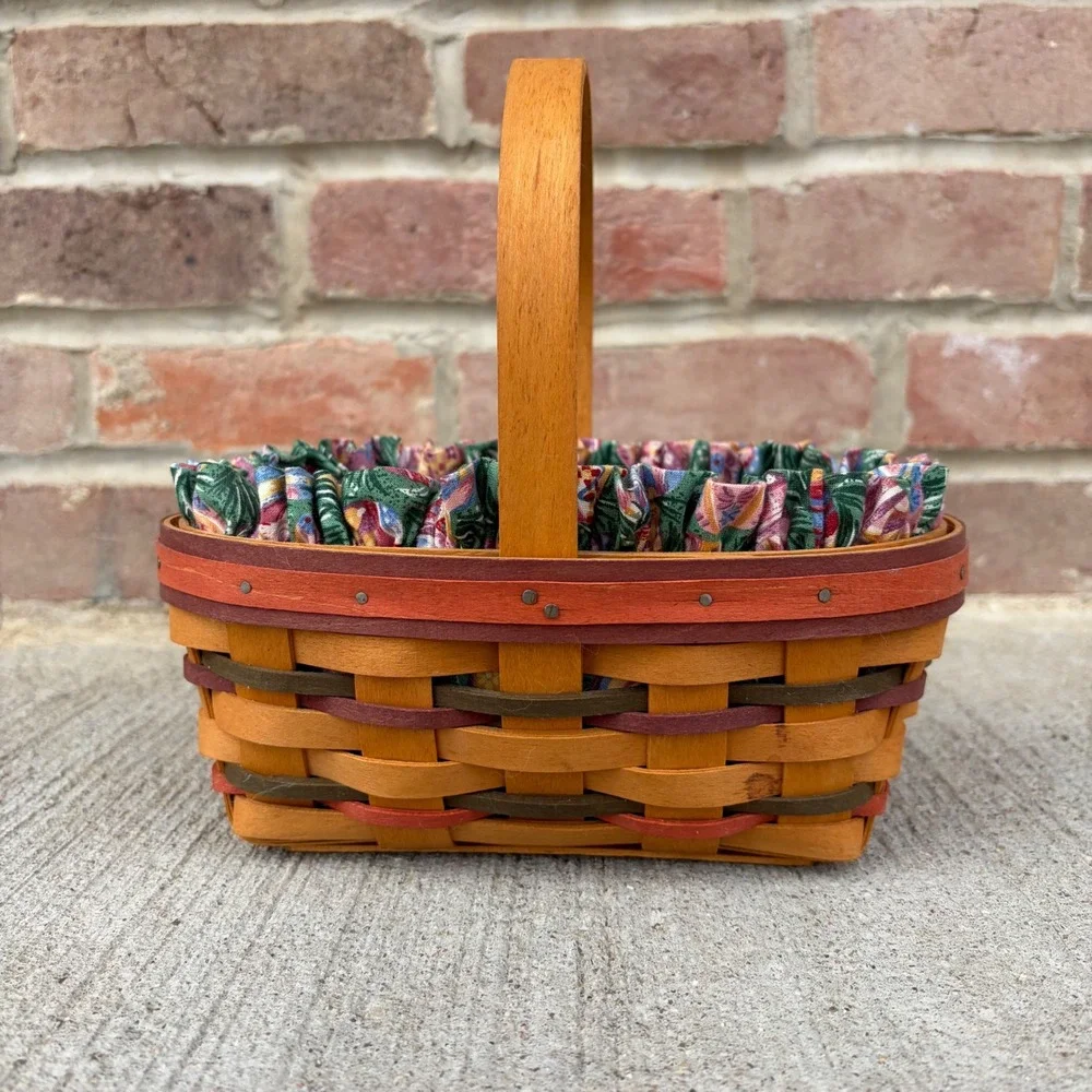 Longaberger 1997 Easter Basket Handwoven Wicker Fabric Liner Plastic Protector